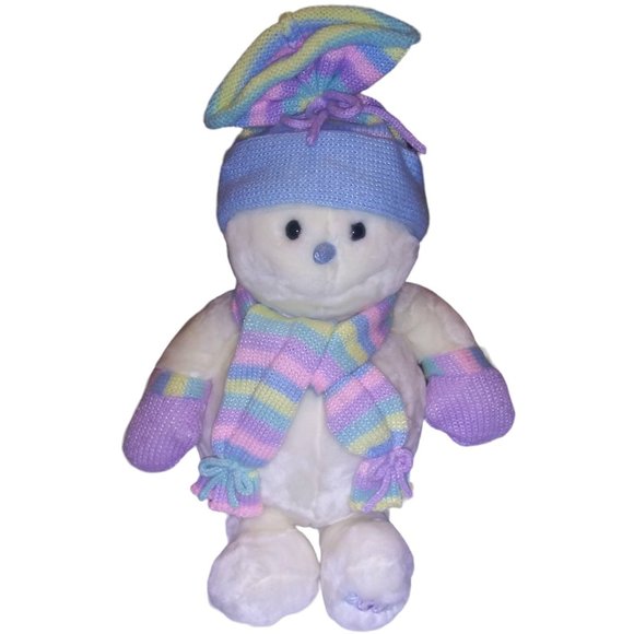VTG Y2K Animal Alley Snowman Stuffed Plush Purple Gloves Scarf Toy's R Us - Picture 1 of 8